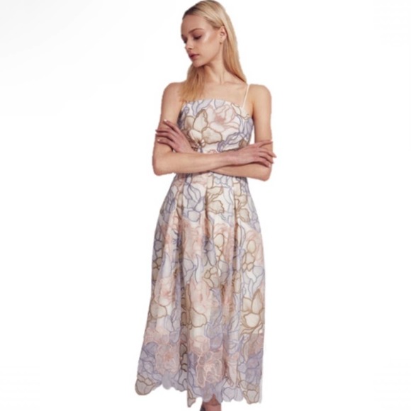 Hunter Bell Annie Floral Eyelet Midi Dress Size 4 - Picture 1 of 7